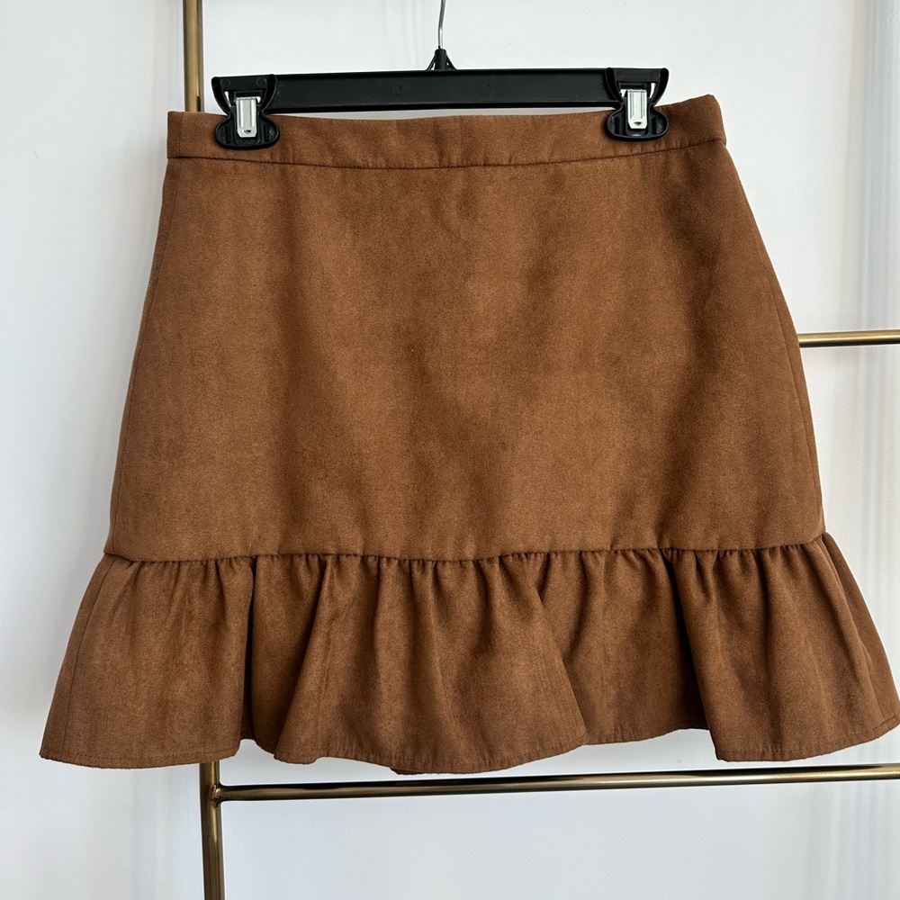 ❌ SOLD❌ J. Crew Faux-Suede Ruffle Mini Skirt in Walnut